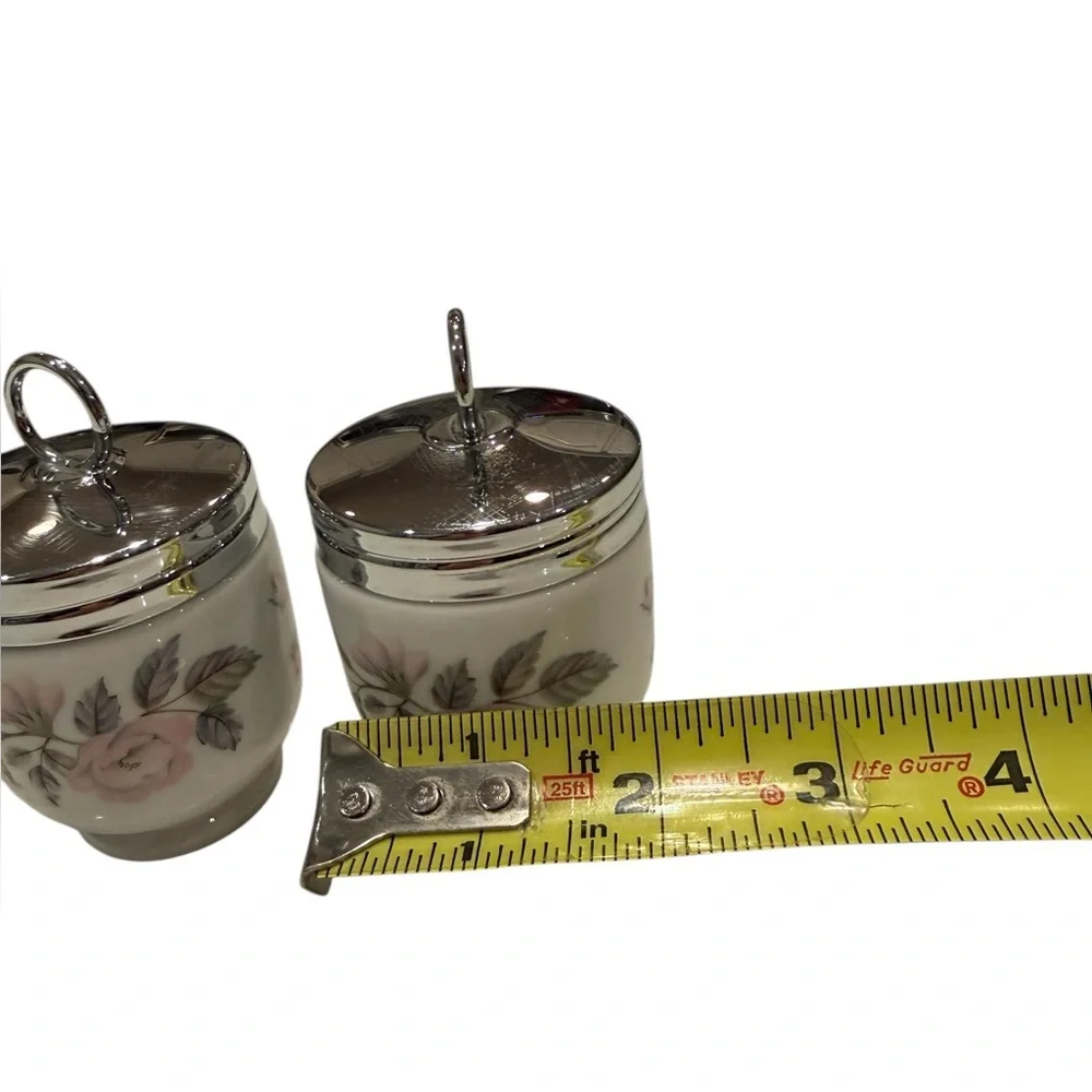 Royal Worcester Porcelain Pair of Egg Coddlers in June Garland Pattern VTG.